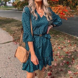 Teal Polka Dot Peplum Dress, Amazon, size small